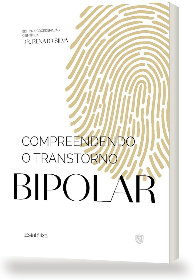 Capa do livro Compreendendo o Transtorno Bipolar, com uma impressão digital dourada